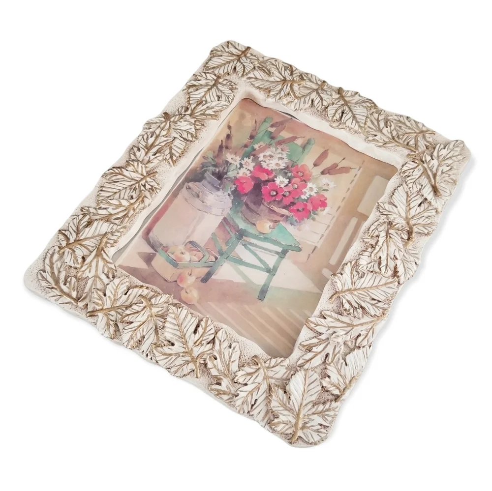 Vintage Greeting Card Gold Metallic Leaves 4.5